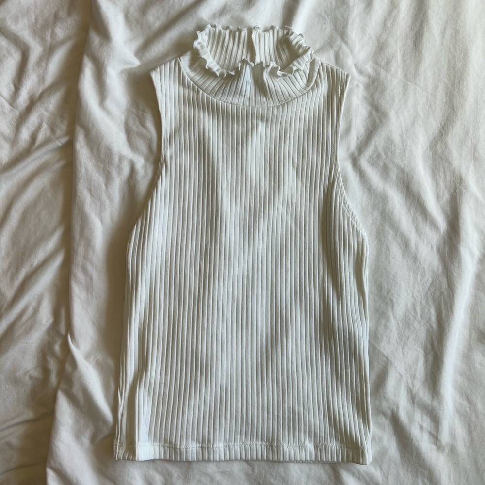 Zara Ribbed Mock Neck Tank Top White Small